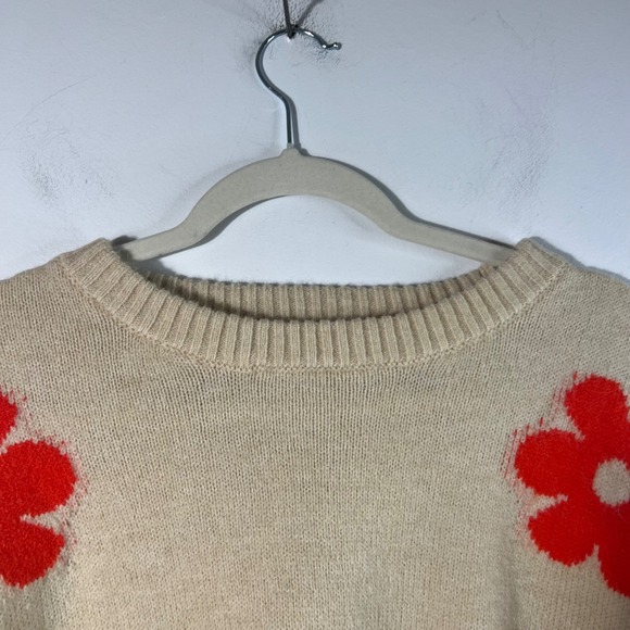 Womens Easel Flower Power Retro Oversized Sweater Tan Orange S - Picture 6 of 13